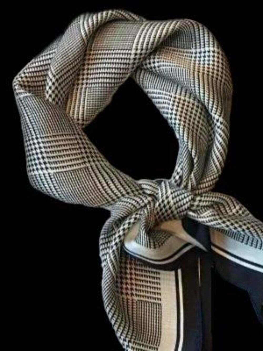 BLACK & White HOUNDSTOOTH Poly-Silk 27” Square SCARF by ORNAMENTS